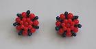 Boucles d'oreille clip vintage - Perles rouges et bleues