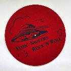 Feutrine pour platine disque "Flyin' Saucers Rock'n'Roll" - rouge dessin bleu