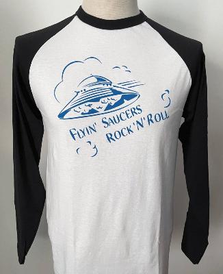 T-shirt Flyin' Saucers Rock'n'Roll - manches longues - blanc et noir - dessin bleu