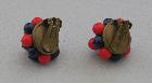 Boucles d'oreille clip vintage des années 50/60 - Perles rouges et bleues