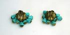 Boucles d'oreille vintage clip avec perles turquoises